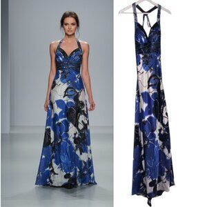 Cache Multicolor Floral print Beaded Strappy Gown women's size 0